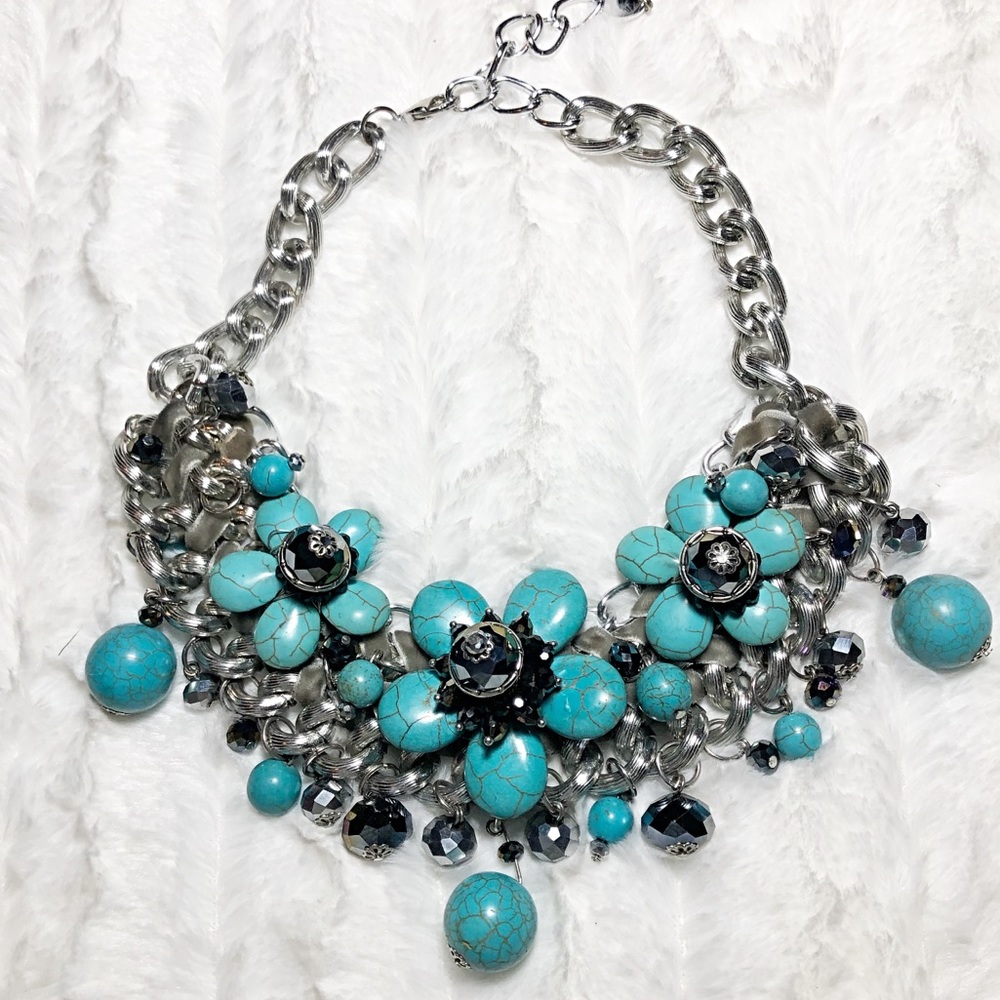 Chunky Turquoise & Silver Statement Necklace - image 3